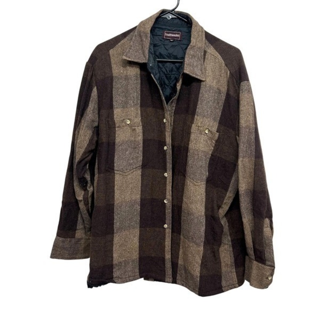 Wool Blend Brown Plaid Quilted Jacket XL Heritage Workwear Tan Outdoors Winter